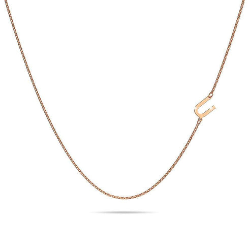 Bold Alphabet Letter Initial Charm Necklace in Rose Gold Tone